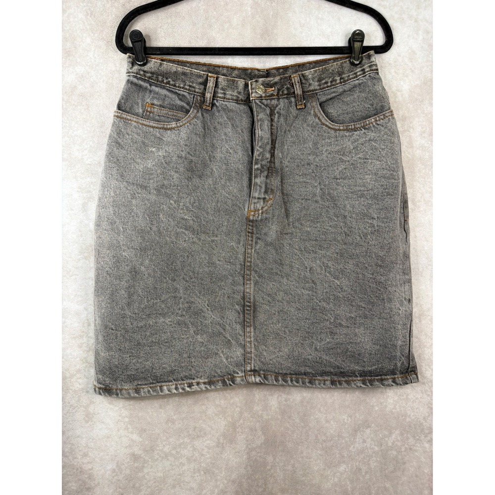 Vintage 90s Bolero Denim Skirt Women Size 16 Grey Acid Wash‎ High Waisted Grunge